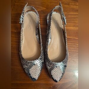 NWT VIONIC Crystal Jade Snakeskin Slingbacks Silver & Cream Women's Size 5